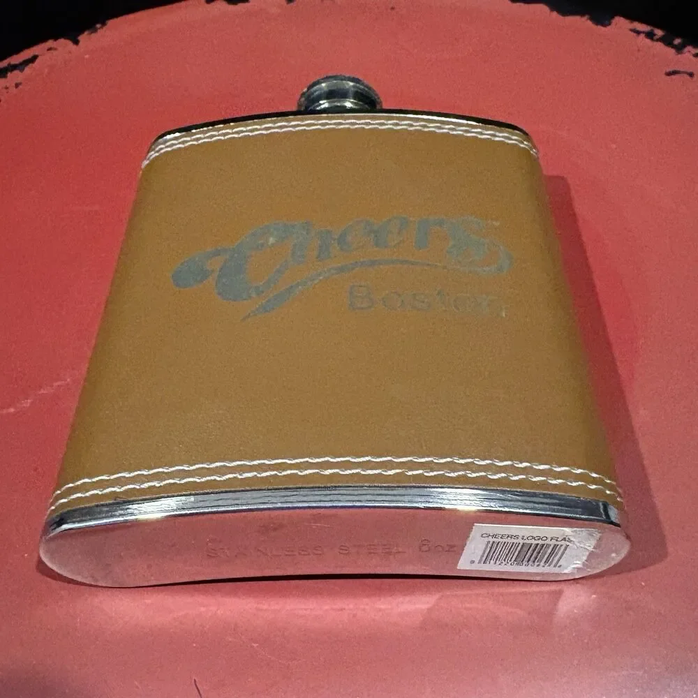 Cheers Boston 6 Oz Stainless Steel Flask Tan Leatherette Pocket Flask
